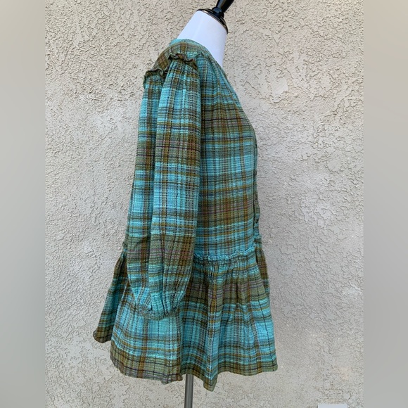 NWOT Free People Alexa Green Plaid Waffle Knit Drop Hem Mini Dress - Picture 7 of 7